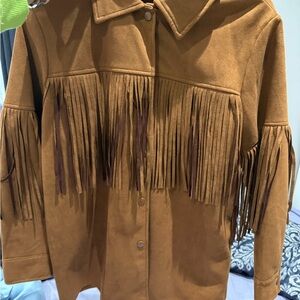 Forever 21 cowboy Fringe Suede Button-Front Jacket in Camel size small